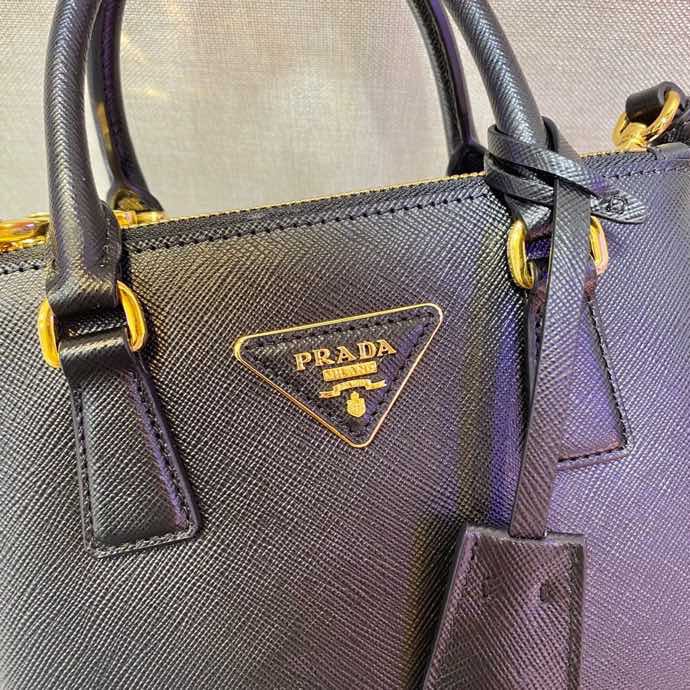 Prada Mini Galleria Saffiano Leather Bag Tote Shoulder Bag Black 1BA906